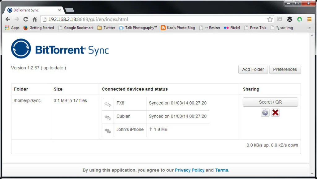 BitTorrent Sync Browser Interface