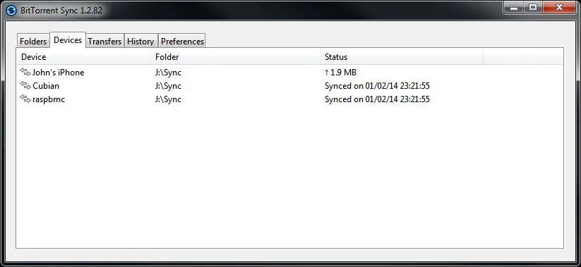 BitTorrent Sync Desktop Interface